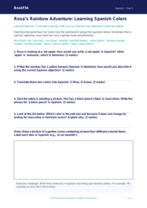 Free Colors Worksheet | Grade 4 Spanish | BookFlik