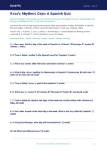 Free Days Of The Week Quiz | Grade 3 | Spanish | BookFlik