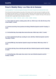 Free Days Of The Week Activity Sheet | Grade 4 | Spanish | BookFlik