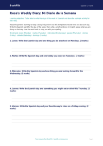 Free Days Of The Week Template | Grade 4 | Spanish | BookFlik