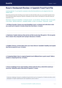 Spanish Food Vocabulary Worksheet | Grade 4 | BookFlik