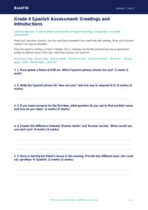 Spanish Greetings Assessment | Grade 4 | Free Printable | BookFlik