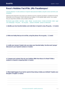 Spanish Hobbies Worksheet for Grade 3 | Greater Depth | BookFlik