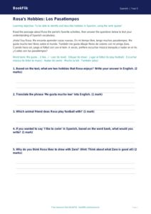 Free Hobbies Track Sheet | Grade 4 | Spanish | BookFlik