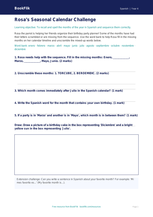 Free Months Of The Year Activity Sheet | Grade 3 | Spanish | BookFlik worksheet preview — Spanish Months Of The Year