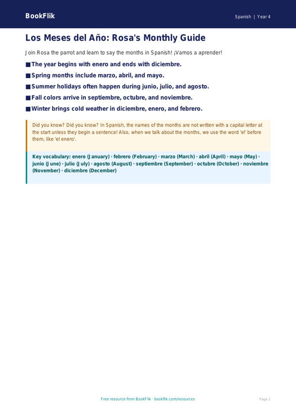Free Months Of The Year Poster | Grade 3 | Spanish | BookFlik worksheet preview — Spanish Months Of The Year