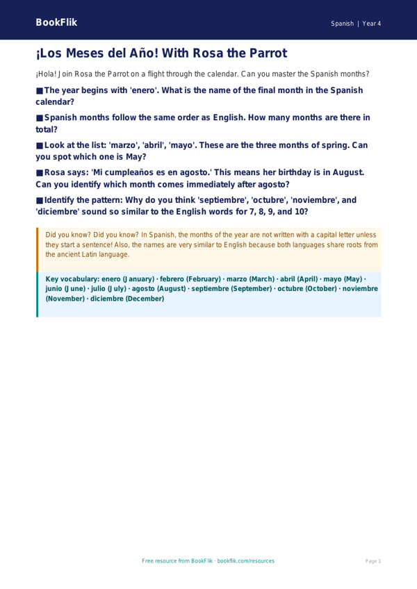 Free Months Of The Year Poster | Grade 3 | Spanish | BookFlik worksheet preview — Spanish Months Of The Year