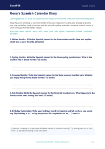 Spanish months of the year template grade 3 core