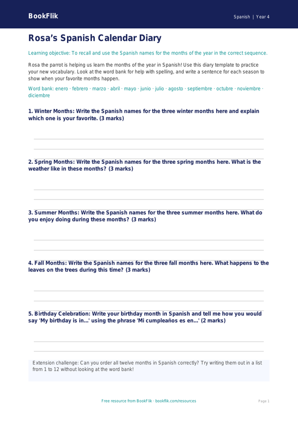 Spanish months of the year template grade 3 core worksheet preview — Spanish Months Of The Year