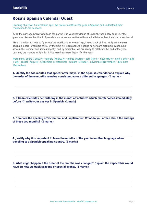 Free Months Of The Year Track Sheet | Grade 3 | Spanish | BookFlik worksheet preview — Spanish Months Of The Year