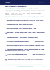 Free Months Of The Year Quiz | Grade 4 | Spanish | BookFlik