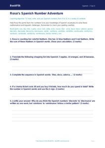 Spanish Numbers Worksheet | Grade 3 Math & Language | BookFlik
