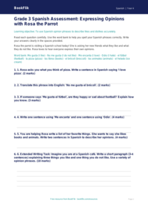Free Opinion Phrases Assessment | Grade 3 | Spanish | BookFlik