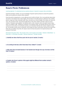 Free Opinion Phrases Comprehension | Grade 3 | Spanish | BookFlik