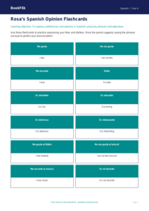 Free Opinion Phrases Flashcards | Grade 3 | Spanish | BookFlik