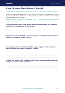 Free Opinion Phrases Template | Grade 3 | Spanish | BookFlik