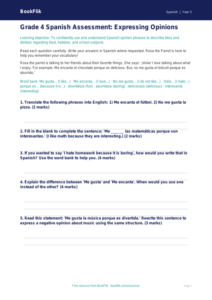 Opinion Phrases in Spanish Assessment | Grade 4 | BookFlik