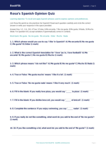 Free Opinion Phrases Quiz | Grade 4 | Spanish | BookFlik