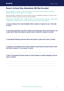 Free School Worksheet | Grade 4 | Spanish | BookFlik