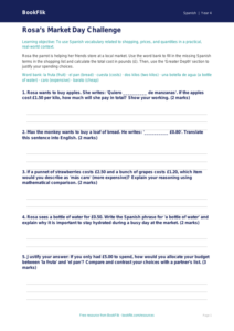 Free Shopping Activity Sheet | Grade 3 | Spanish | BookFlik