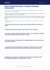 Free Spanish Shopping Assessment | Grade 3 Math & Language | BookFlik