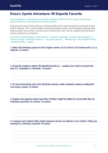 Free Sports Activity Sheet | Grade 3 | Spanish | BookFlik
