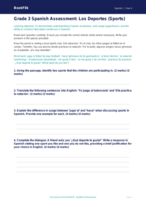 Spanish Sports Vocabulary Assessment | Grade 3 | BookFlik