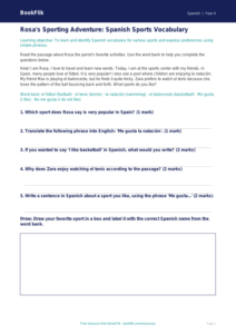 Free Sports Vocabulary Track Sheet | Grade 3 Spanish | BookFlik
