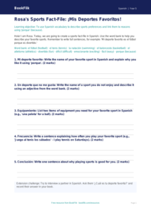 Sports Vocabulary Worksheet | Grade 4 Spanish | BookFlik