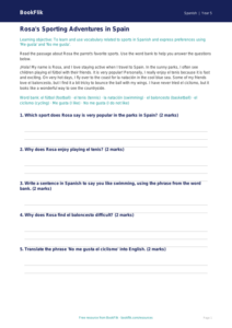 Free Sports Track Sheet | Grade 4 | Spanish | BookFlik