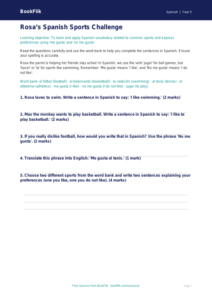 Free Sports Worksheet | Grade 4 | Spanish | BookFlik