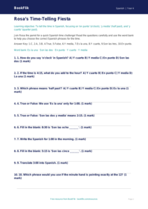 Telling Time in Spanish Quiz | Grade 3 Math & Language | BookFlik
