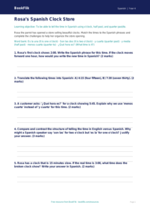 Free Telling The Time Worksheet | Grade 3 | Spanish | BookFlik
