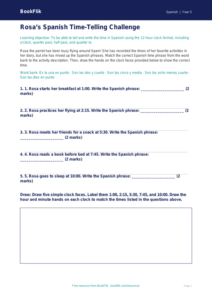 Free Telling The Time Activity Sheet | Grade 4 | Spanish | BookFlik