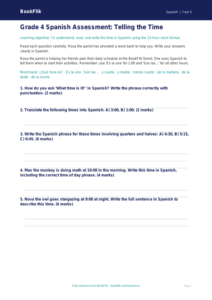 Free Telling The Time Assessment | Grade 4 | Spanish | BookFlik