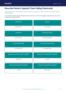 Free Telling The Time Flashcards | Grade 4 Spanish | BookFlik