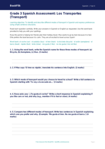 Free Transport Assessment | Grade 3 | Spanish | BookFlik