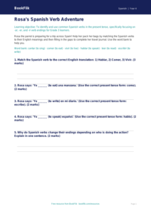 Spanish verbs and tenses activity sheet grade 3 core
