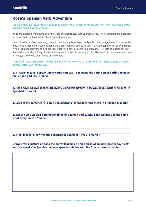 Free Verbs And Tenses Track Sheet | Grade 3 | Spanish | BookFlik worksheet preview — Spanish Verbs And Tenses