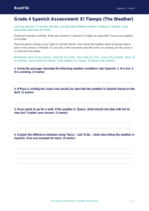 Free Weather Assessment | Grade 4 | Spanish | BookFlik