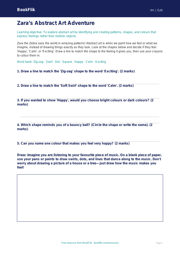 Free Abstract Art Activity Sheet | Foundation | Art | BookFlik worksheet preview — Art Abstract Art