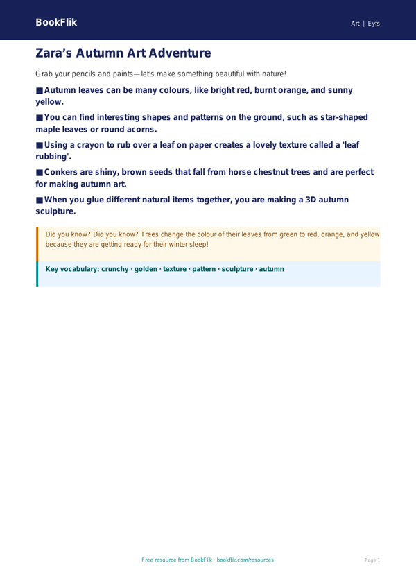 Free Autumn Art Poster | Foundation | Art | BookFlik worksheet preview — Art Autumn Art