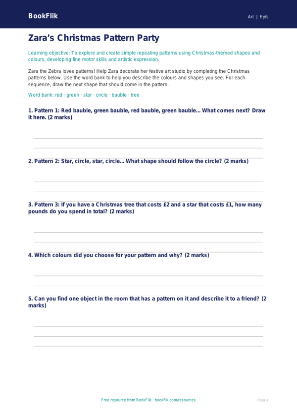 Free Christmas Art Activity Sheet | Foundation | Art | BookFlik worksheet preview — Art Christmas Art