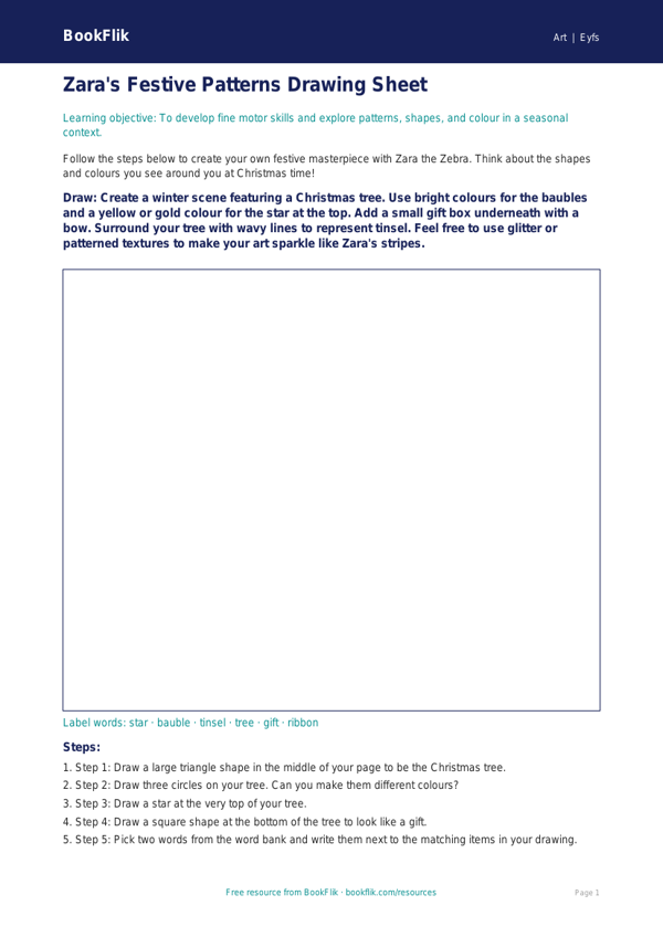 Free Christmas Art Drawing Sheet | Foundation | Art | BookFlik worksheet preview — Art Christmas Art