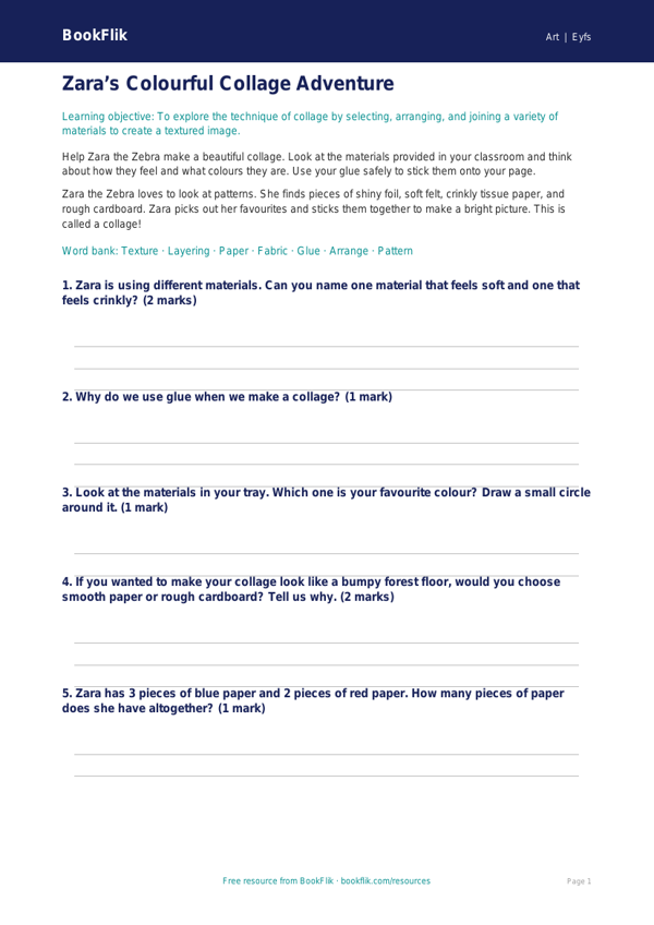 Free Collage Worksheet | Foundation | Art | BookFlik worksheet preview — Art Collage