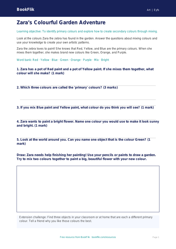 Free Colour Theory Worksheet | Foundation | Art | BookFlik worksheet preview — Art Colour Theory