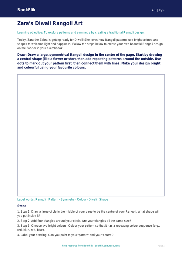 Free Diwali Rangoli Drawing Sheet | Foundation | Art | BookFlik worksheet preview — Art Diwali Rangoli