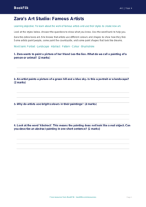 Free Famous Artists Worksheet | Year 4 | Art | BookFlik
