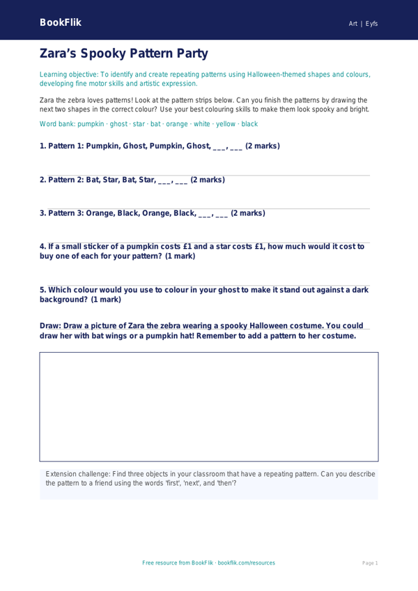 Free Halloween Art Activity Sheet | Foundation | Art | BookFlik worksheet preview — Art Halloween Art