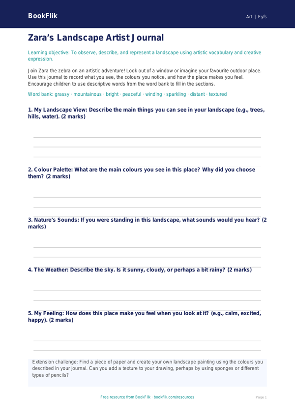 Free Landscapes Template | Foundation | Art | BookFlik worksheet preview — Art Landscapes